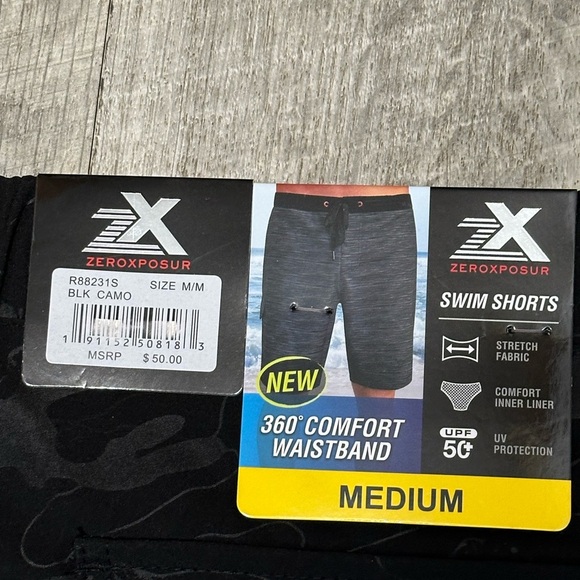 Men's Zeroxposur Medium Swim Drawstring Shorts Trunks Hybrid Black Elastic Waist - Picture 10 of 10